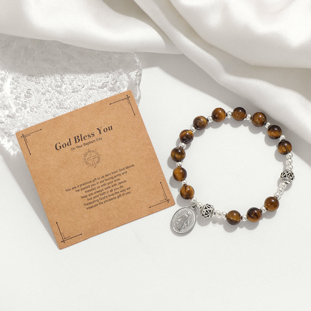 Christianartworkshop Multi-color Gemstone Stretch Bracelet with Miraculous Medal: Unique Spiritual Connection - image 4