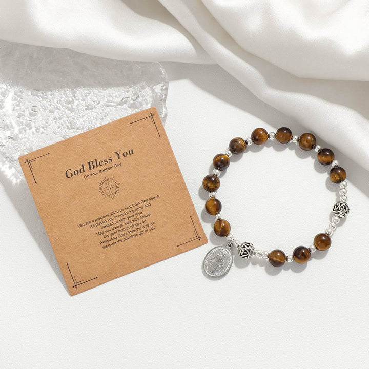 Christianartworkshop Multi-color Gemstone Stretch Bracelet with Miraculous Medal: Unique Spiritual Connection - image 4