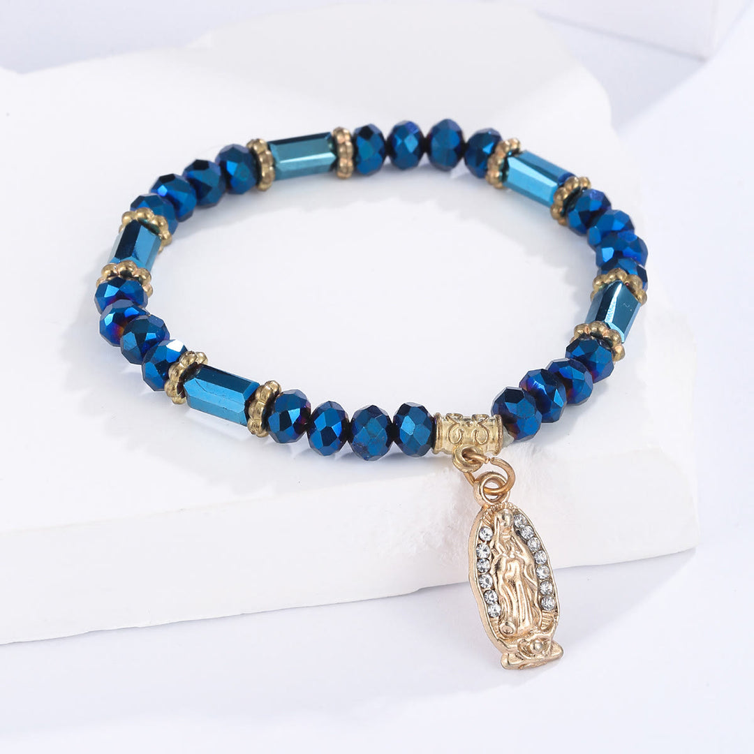 Christianartworkshop Romantic Multi-Color Clear Crystal Bracelet with Golden and Diamond Miraculous Medal - Dark Blue - image 2