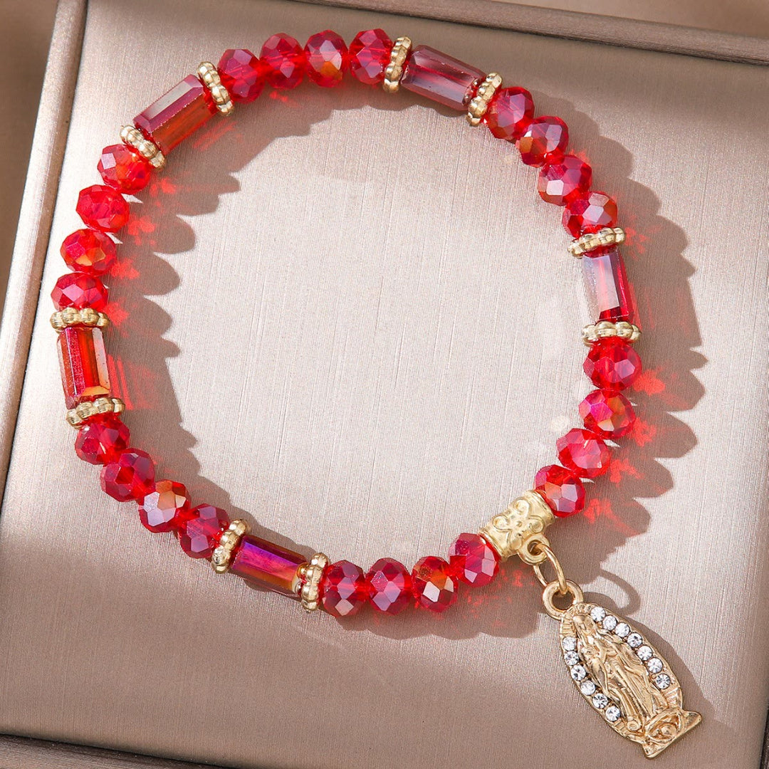 Christianartworkshop Romantic Multi-Color Clear Crystal Bracelet with Golden and Diamond Miraculous Medal - Red - image 5