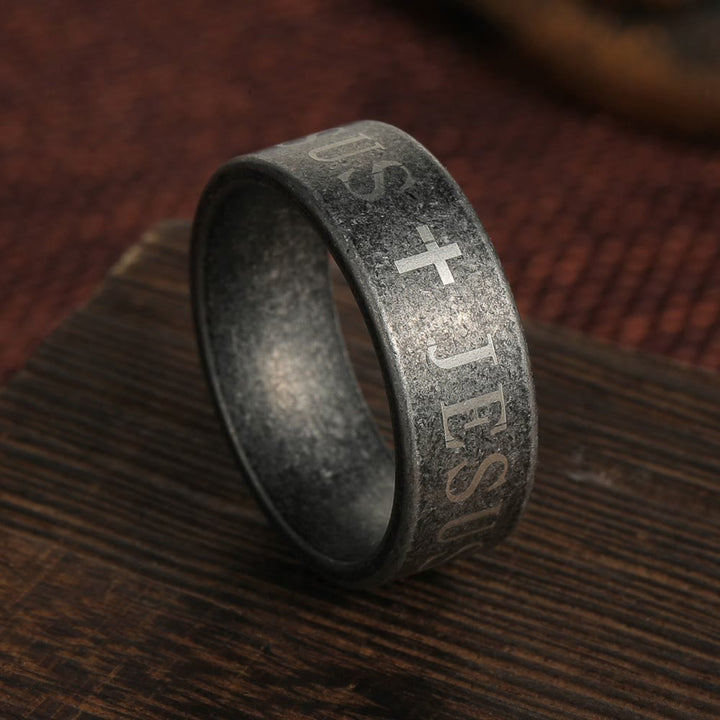Christianartworkshop Minimalist Retro Silver Jesus & Cross Ring : Subtle Symbol of Faith - image 1