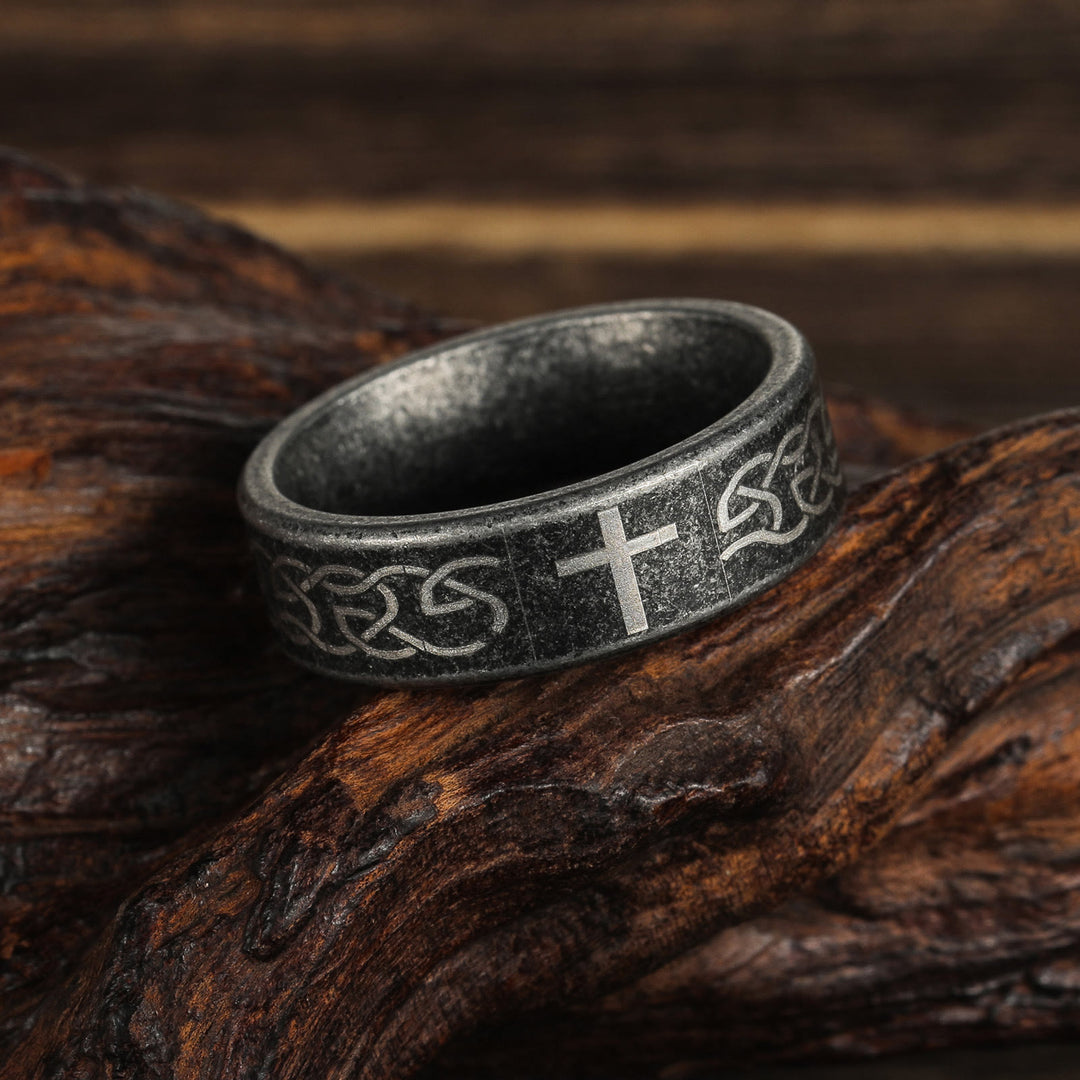 Christianartworkshop Artisanal Aged 925 Silver Ring with Celtic Knot & Cross: Expression of Faithful Identity - image 0