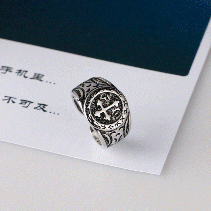 Christianartworkshop Classic Silver Cross Ring with Ornate Patterns: Handmade Relic of Faith - image 2