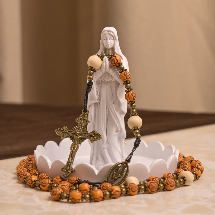 Christianartworkshop Exquisite Wooden Rose Beads with Bronze Crucifix & Miraculous Medal Rosary - image 3