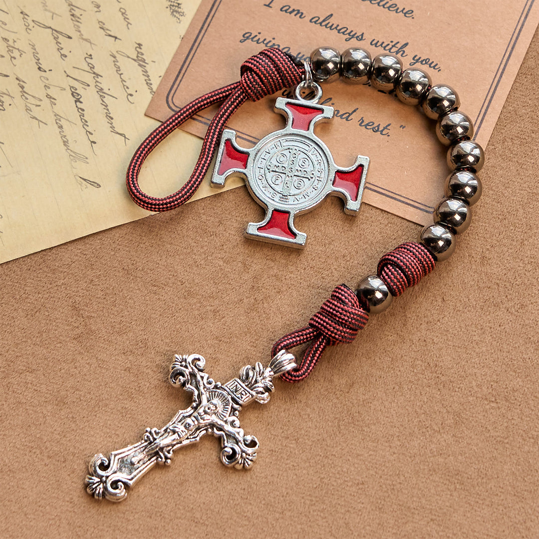 Christianartworkshop All-Place Portable Paracord Pocket Rosary with Crucifix & St. Benedict: Faith for Every Spot - image 3