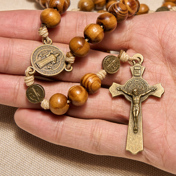 Christianartworkshop 15/20 Decade Olive Wood Rosary with St. Benedict, Crucifix & Waist Chain Design—Divine Devotion in Dual Use - image 4