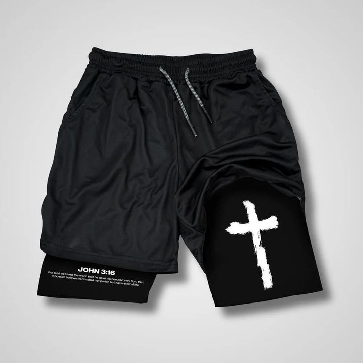 Christianartworkshop John 3:16 Cross Performance Shorts