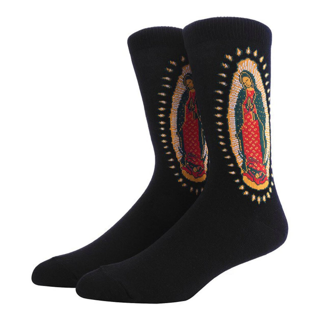 Christianartworkshop Black Virgin of Guadalupe Religious Unisex Crew Socks: Retro Design, Exclusive Faith Flair - image 6