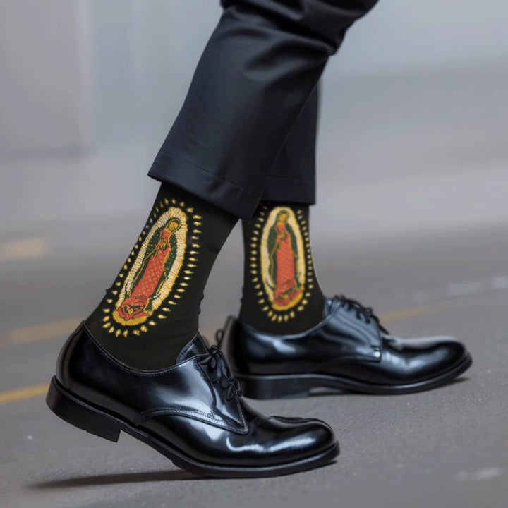 Christianartworkshop Black Virgin of Guadalupe Religious Unisex Crew Socks: Retro Design, Exclusive Faith Flair - One Size Fits Most (EU 36-46 / US 4-13) - 10 Pairs - image 1