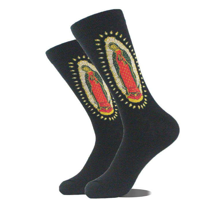 Christianartworkshop Black Virgin of Guadalupe Religious Unisex Crew Socks: Retro Design, Exclusive Faith Flair - image 7