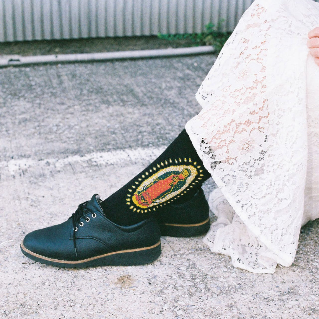 Christianartworkshop Black Virgin of Guadalupe Religious Unisex Crew Socks: Retro Design, Exclusive Faith Flair - image 5