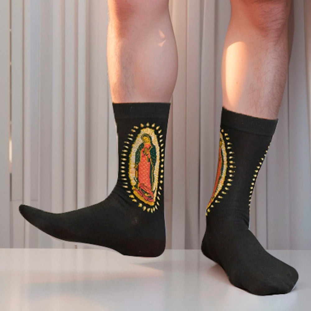 Christianartworkshop Black Virgin of Guadalupe Religious Unisex Crew Socks: Retro Design, Exclusive Faith Flair - image 2