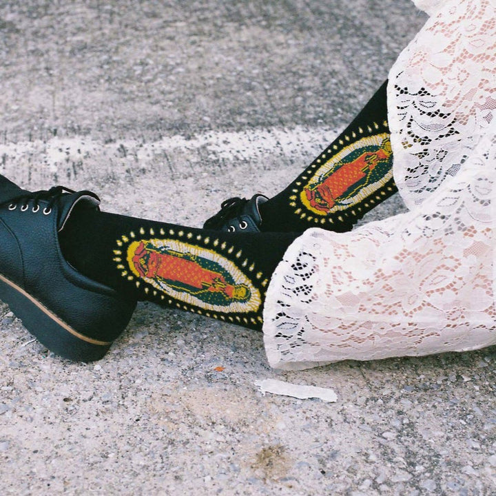 Christianartworkshop Black Virgin of Guadalupe Religious Unisex Crew Socks: Retro Design, Exclusive Faith Flair - image 3