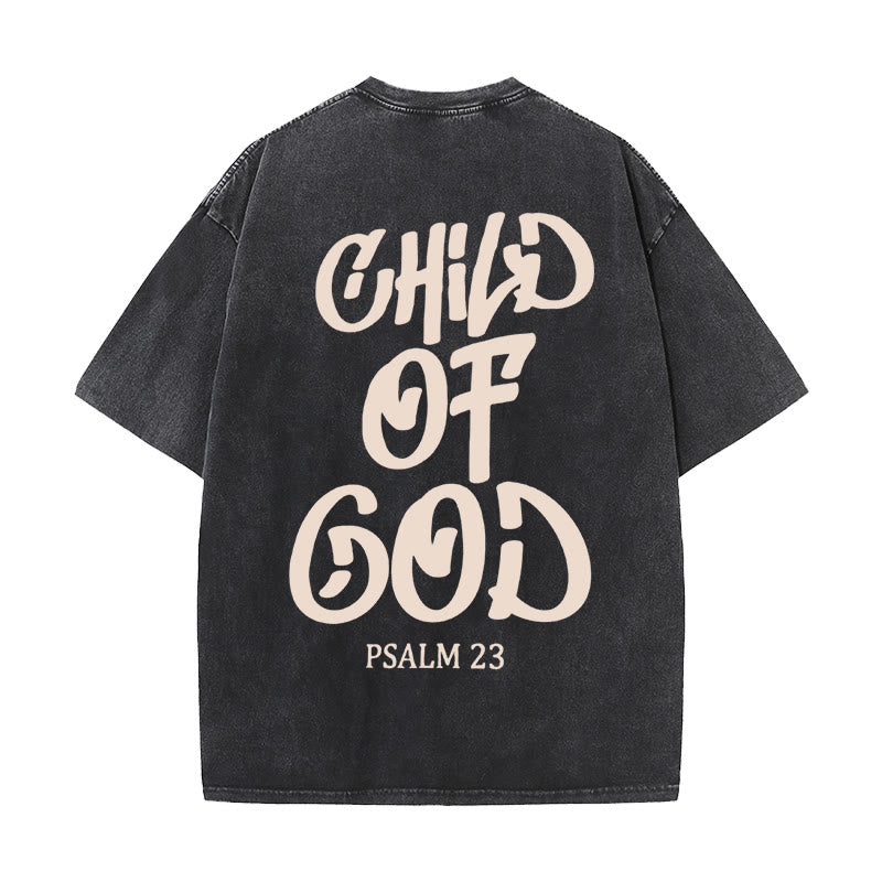 Christianartworkshop Chic Spiritual Child of God Psalm 23 Unisex Washed T-Shirt - Black - 5XL - image 2