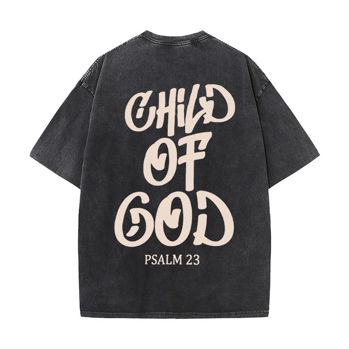 Christianartworkshop Chic Spiritual Child of God Psalm 23 Unisex Washed T-Shirt - Black - 5XL - image 2
