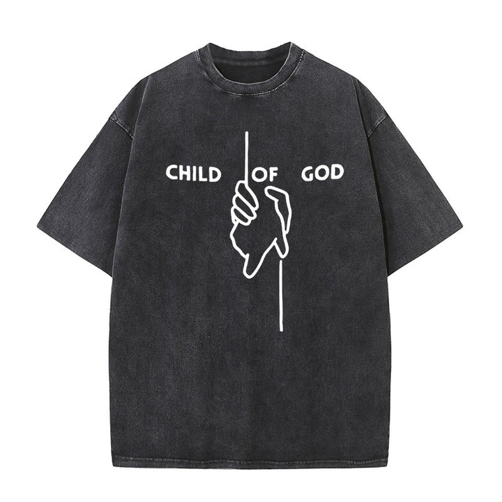 Christianartworkshop Artistic Child of God Unisex Washed T-Shirt: Hand - Cross Design and Eternal Faith - Black - 5XL - image 0