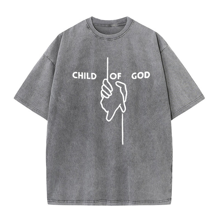 Christianartworkshop Artistic Child of God Unisex Washed T-Shirt: Hand - Cross Design and Eternal Faith - Grey - 5XL - image 5