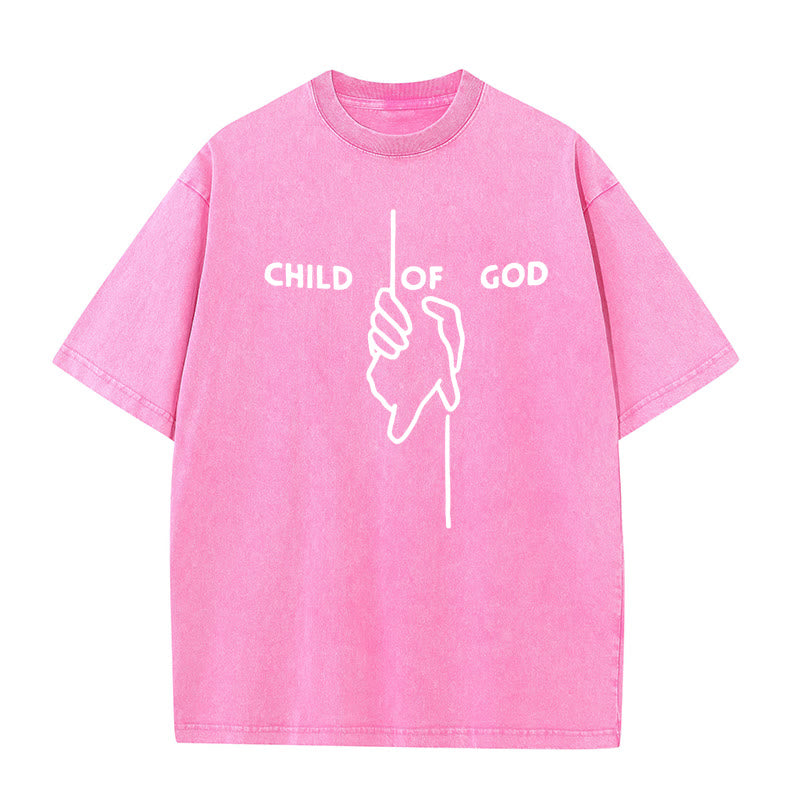 Christianartworkshop Artistic Child of God Unisex Washed T-Shirt: Hand - Cross Design and Eternal Faith - Pink - 5XL - image 11
