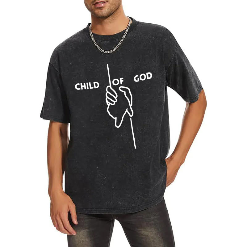 Christianartworkshop Artistic Child of God Unisex Washed T-Shirt: Hand - Cross Design and Eternal Faith - image 1
