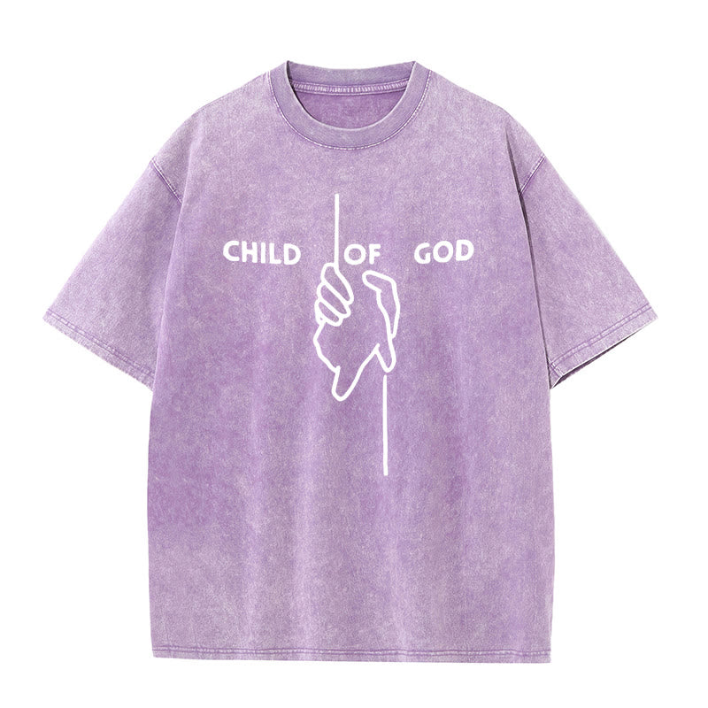 Christianartworkshop Artistic Child of God Unisex Washed T-Shirt: Hand - Cross Design and Eternal Faith - Purple - 5XL - image 7