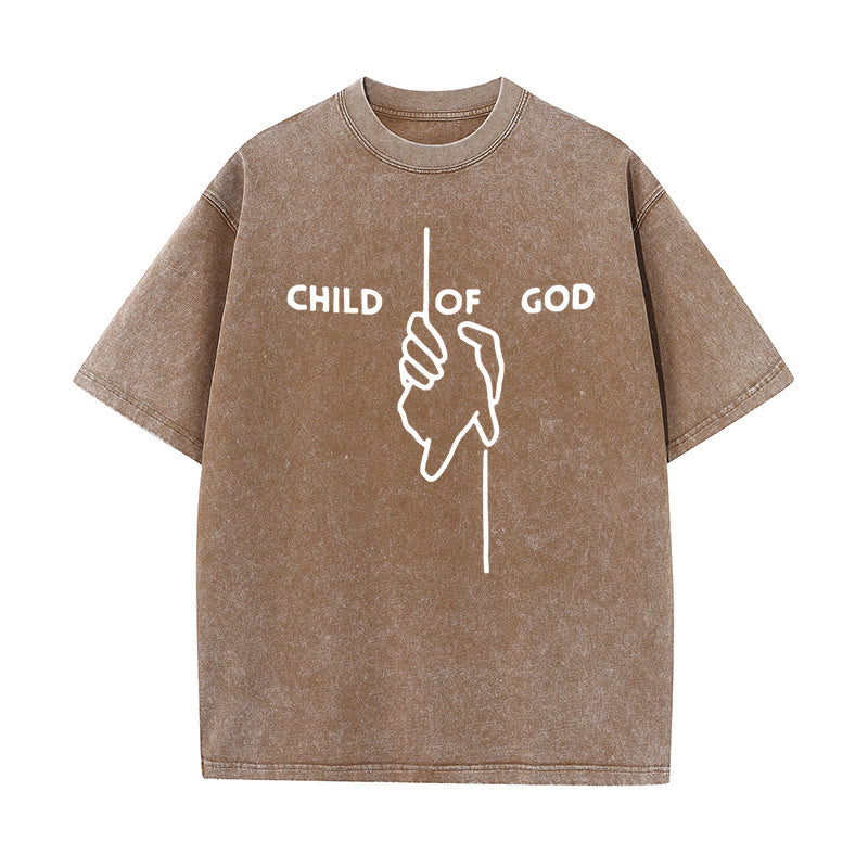 Christianartworkshop Artistic Child of God Unisex Washed T-Shirt: Hand - Cross Design and Eternal Faith - Coffee - 5XL - image 9