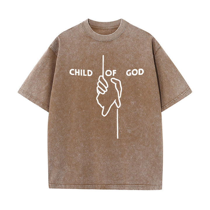 Christianartworkshop Artistic Child of God Unisex Washed T-Shirt: Hand - Cross Design and Eternal Faith - Coffee - 5XL - image 9