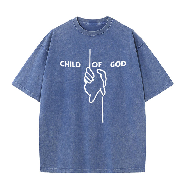Christianartworkshop Artistic Child of God Unisex Washed T-Shirt: Hand - Cross Design and Eternal Faith - Blue - 5XL - image 6