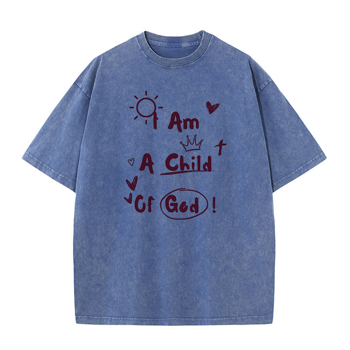 Christianartworkshop Vibrant Doodle Style I am a child of God Washed T-Shirt - Blue - 5XL - image 7