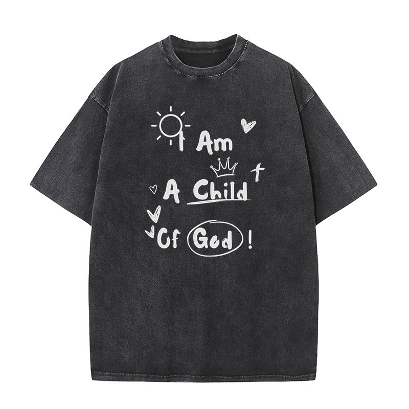 Christianartworkshop Vibrant Doodle Style I am a child of God Washed T-Shirt - Black - 5XL - image 2