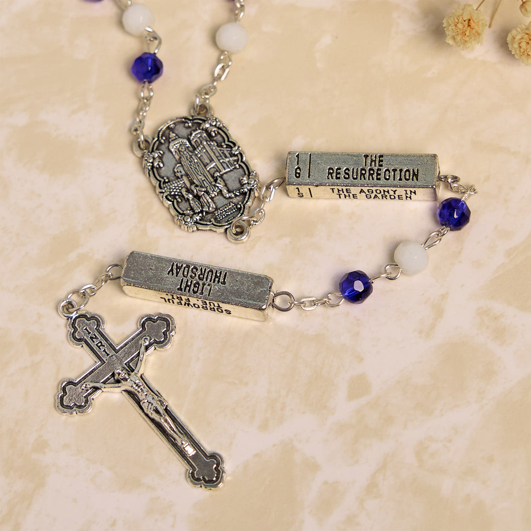 Christianartworkshop Blue & White Glass Beads Crucifix Jesus Rosary - image 6