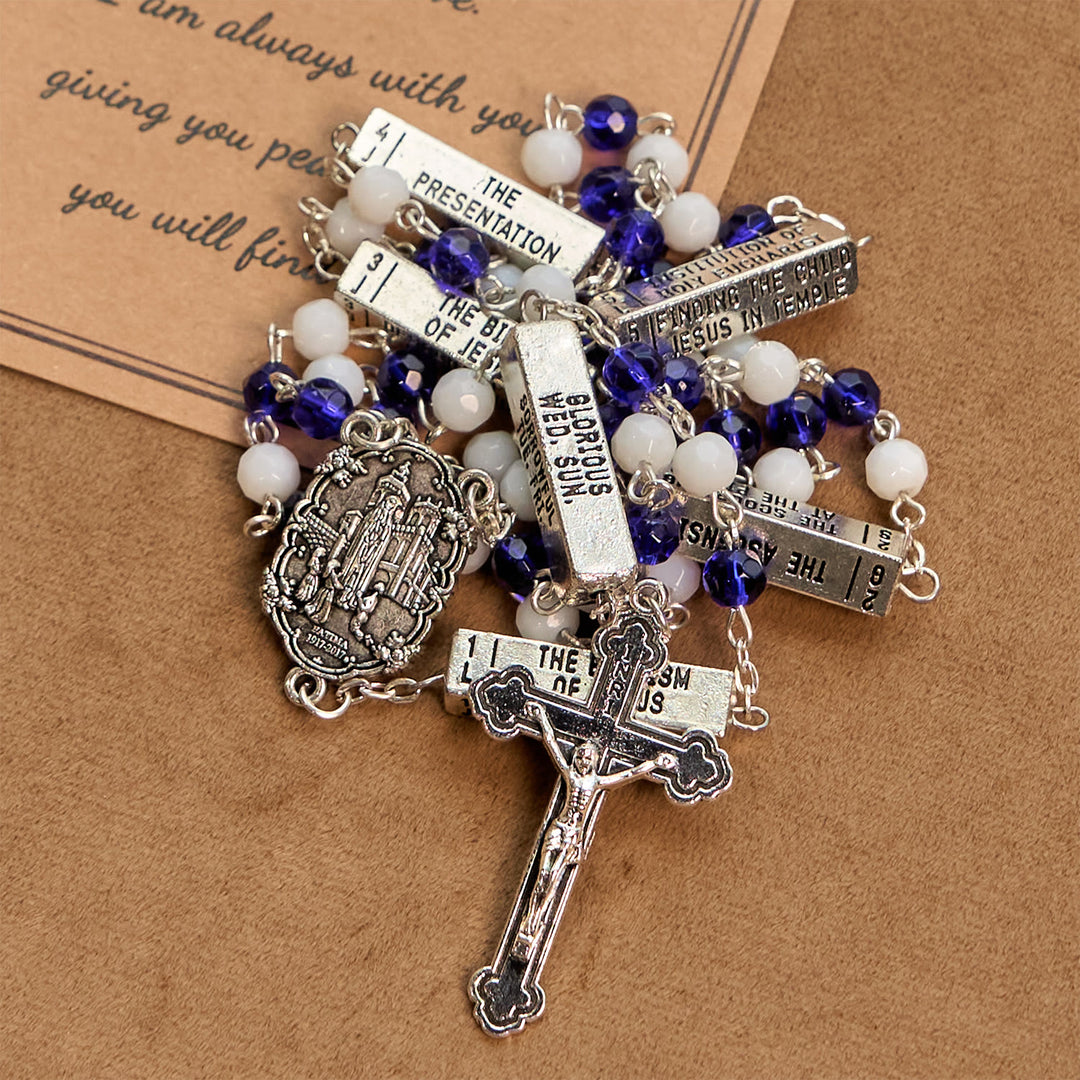Christianartworkshop Blue & White Glass Beads Crucifix Jesus Rosary - Blue & White - image 0