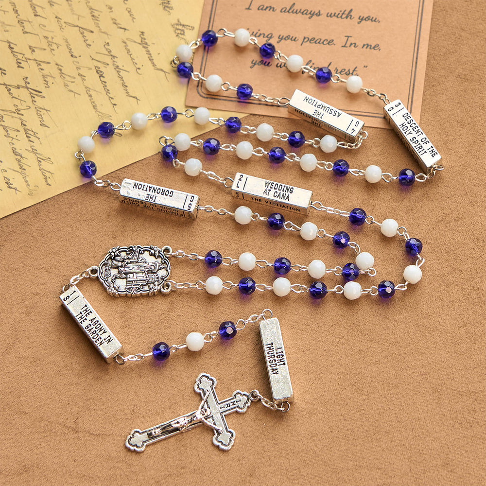 Christianartworkshop Blue & White Glass Beads Crucifix Jesus Rosary - image 1