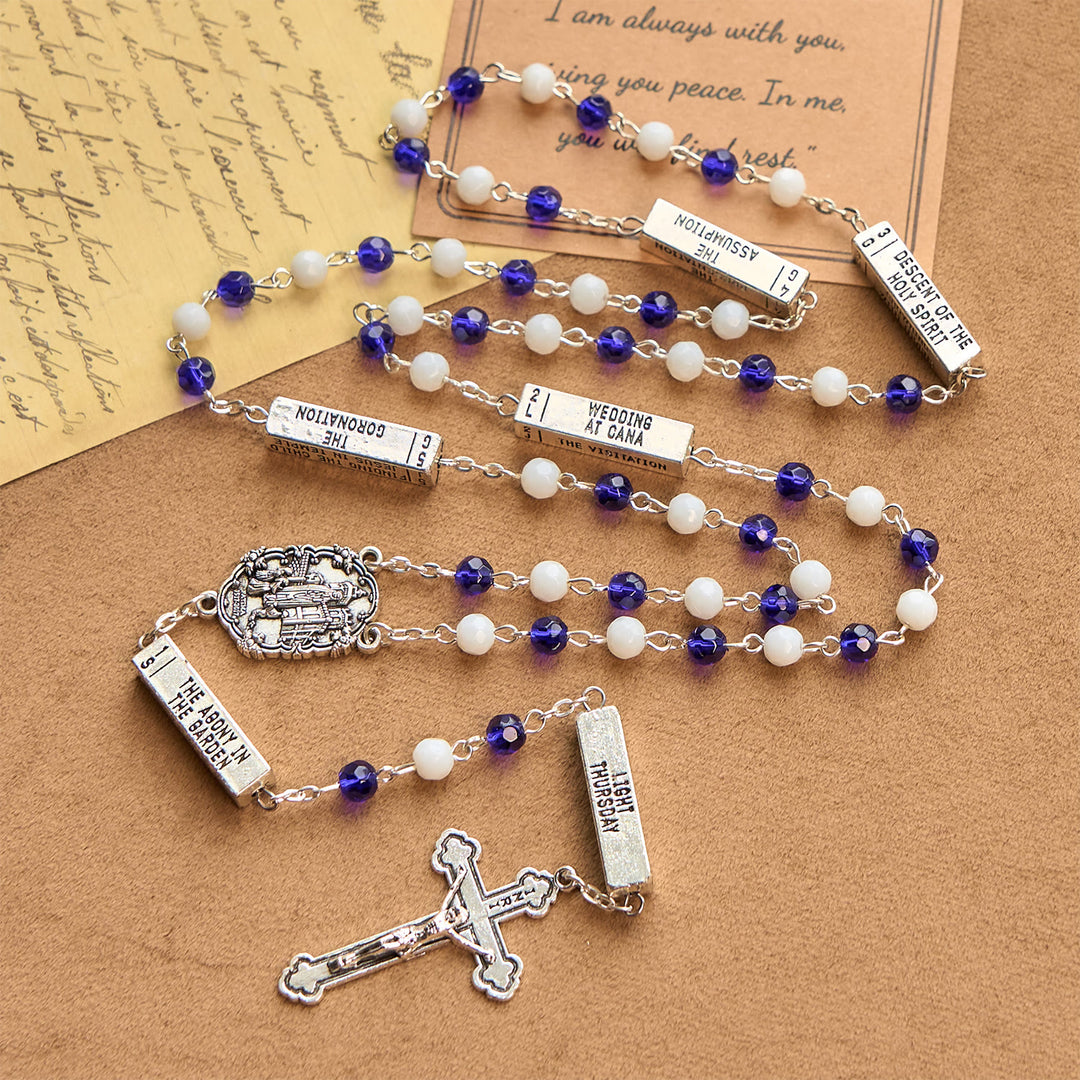 Christianartworkshop Blue & White Glass Beads Crucifix Jesus Rosary - image 1