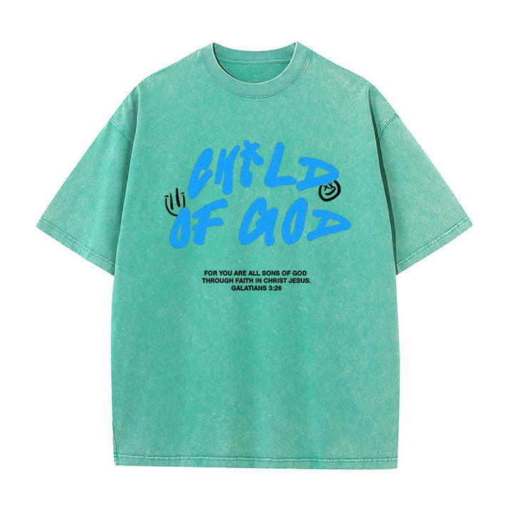 Christianartworkshop Vibrant Graffiti Style Child of God Unisex Washed T-Shirt - Green - 5XL - image 10