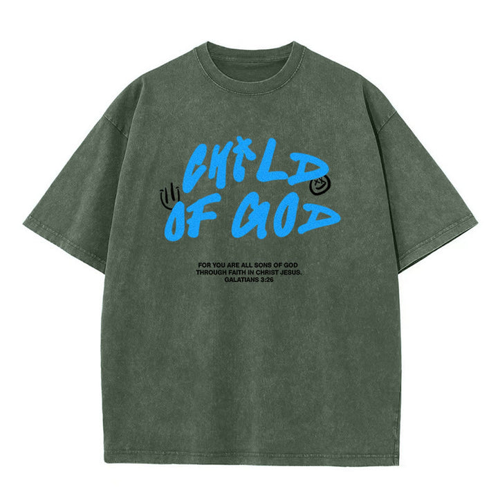 Christianartworkshop Vibrant Graffiti Style Child of God Unisex Washed T-Shirt - Army Green - 5XL - image 3
