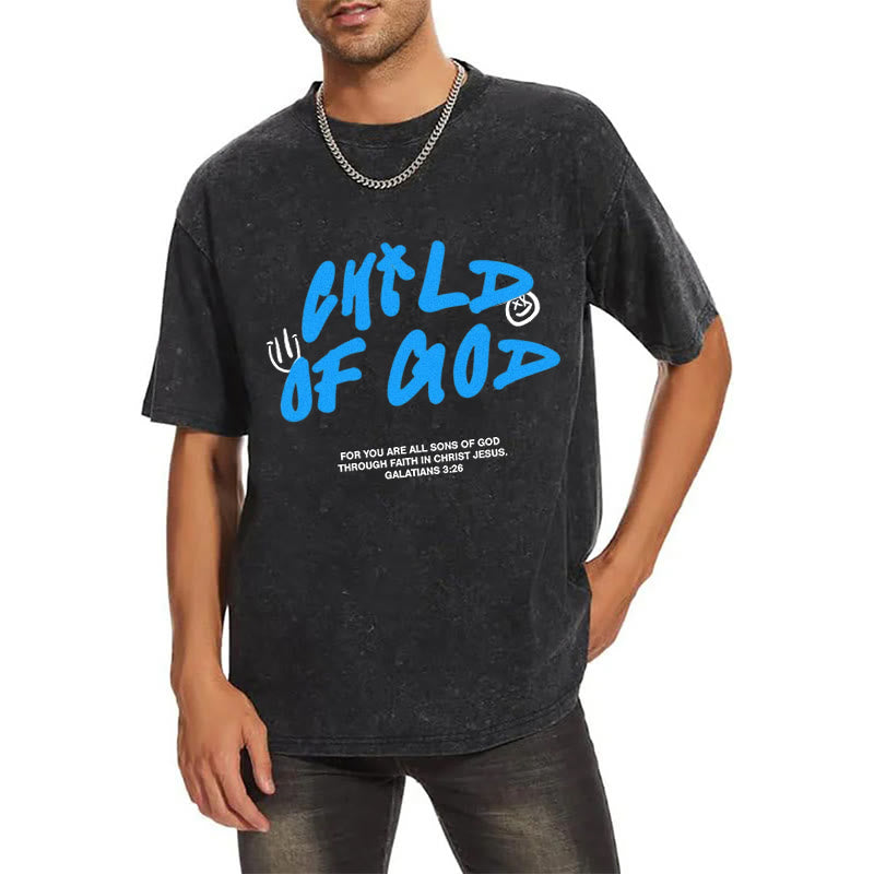 Christianartworkshop Vibrant Graffiti Style Child of God Unisex Washed T-Shirt - image 1