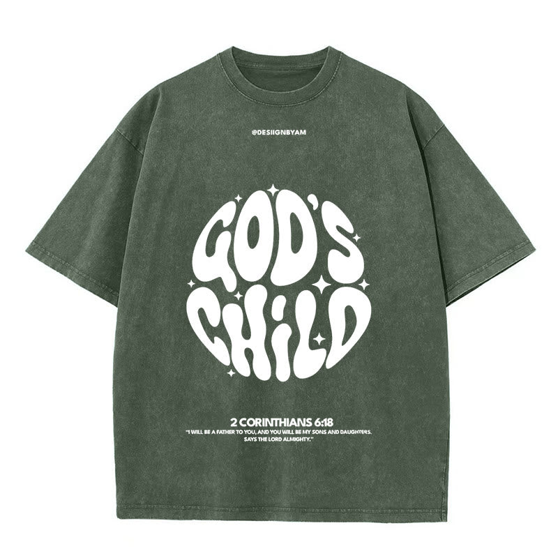 Christianartworkshop Retro Psychedelic Style Child of God Unisex Washed T-Shirt - Army Green - 5XL - image 4