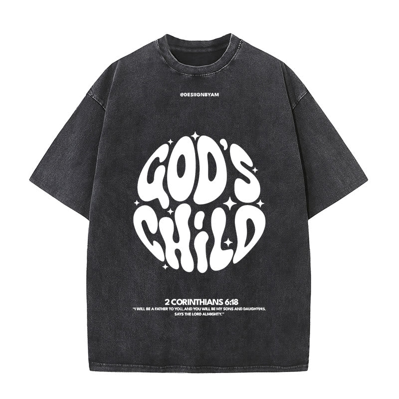Christianartworkshop Retro Psychedelic Style Child of God Unisex Washed T-Shirt - Black - 5XL - image 1