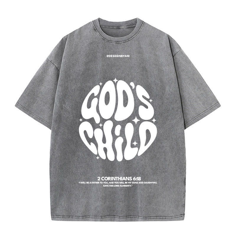 Christianartworkshop Retro Psychedelic Style Child of God Unisex Washed T-Shirt - Grey - 5XL - image 6