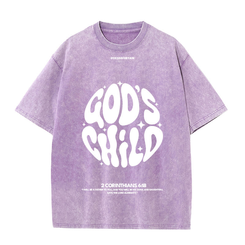 Christianartworkshop Retro Psychedelic Style Child of God Unisex Washed T-Shirt - Purple - 5XL - image 8