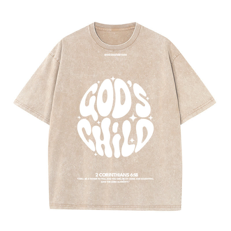 Christianartworkshop Retro Psychedelic Style Child of God Unisex Washed T-Shirt - Apricot - 5XL - image 9
