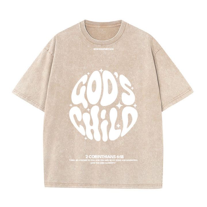 Christianartworkshop Retro Psychedelic Style Child of God Unisex Washed T-Shirt - Apricot - 5XL - image 9