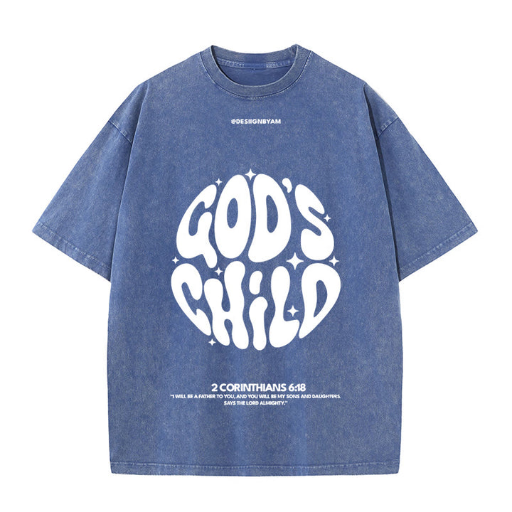 Christianartworkshop Retro Psychedelic Style Child of God Unisex Washed T-Shirt - Blue - 5XL - image 7