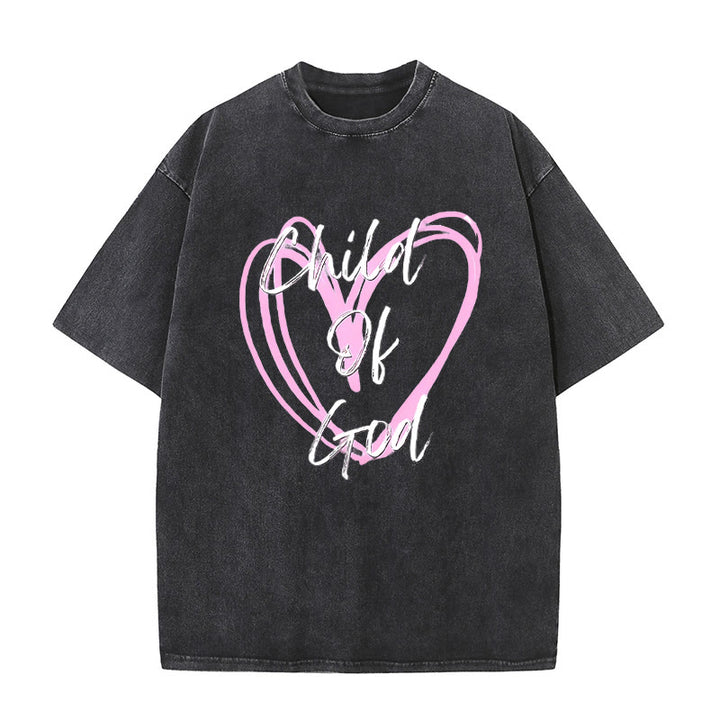 Christianartworkshop Romantic Child of God with Sacred Heart Unisex Washed T-Shirt - Black - 5XL - image 0