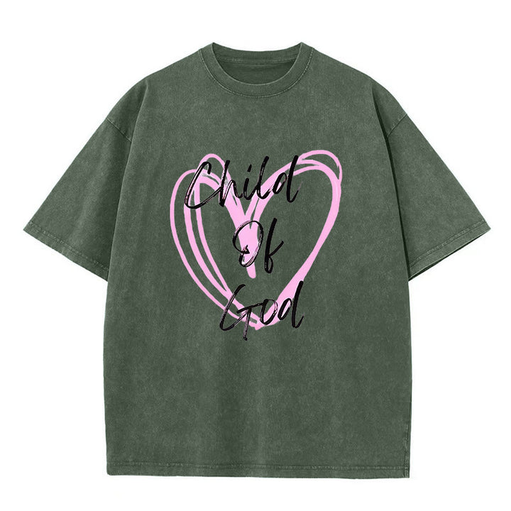 Christianartworkshop Romantic Child of God with Sacred Heart Unisex Washed T-Shirt - Army Green - 5XL - image 3