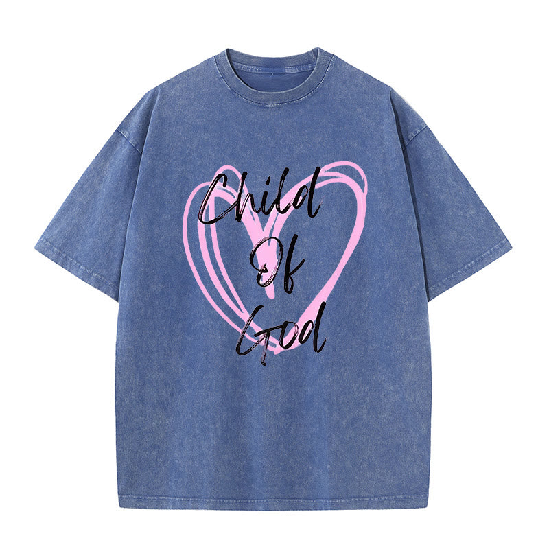 Christianartworkshop Romantic Child of God with Sacred Heart Unisex Washed T-Shirt - Blue - 5XL - image 6