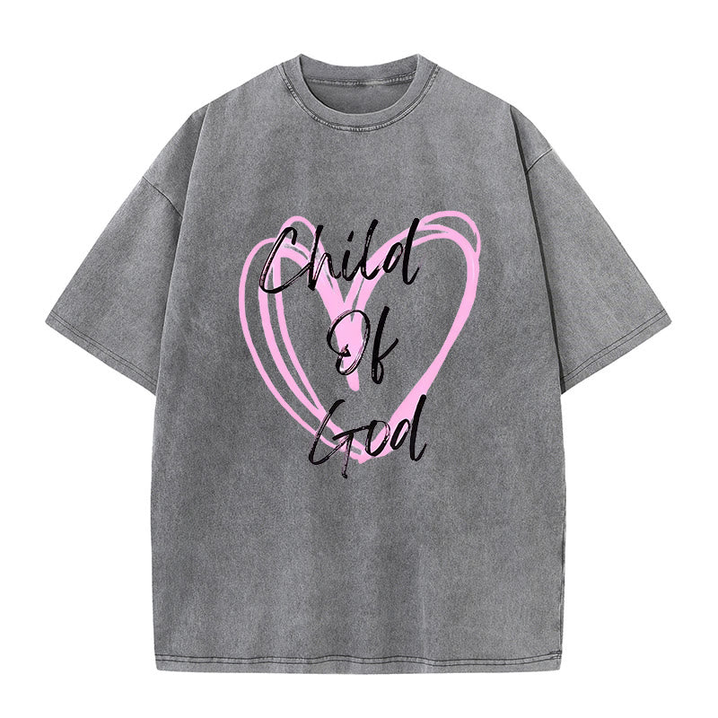 Christianartworkshop Romantic Child of God with Sacred Heart Unisex Washed T-Shirt - Grey - 5XL - image 5