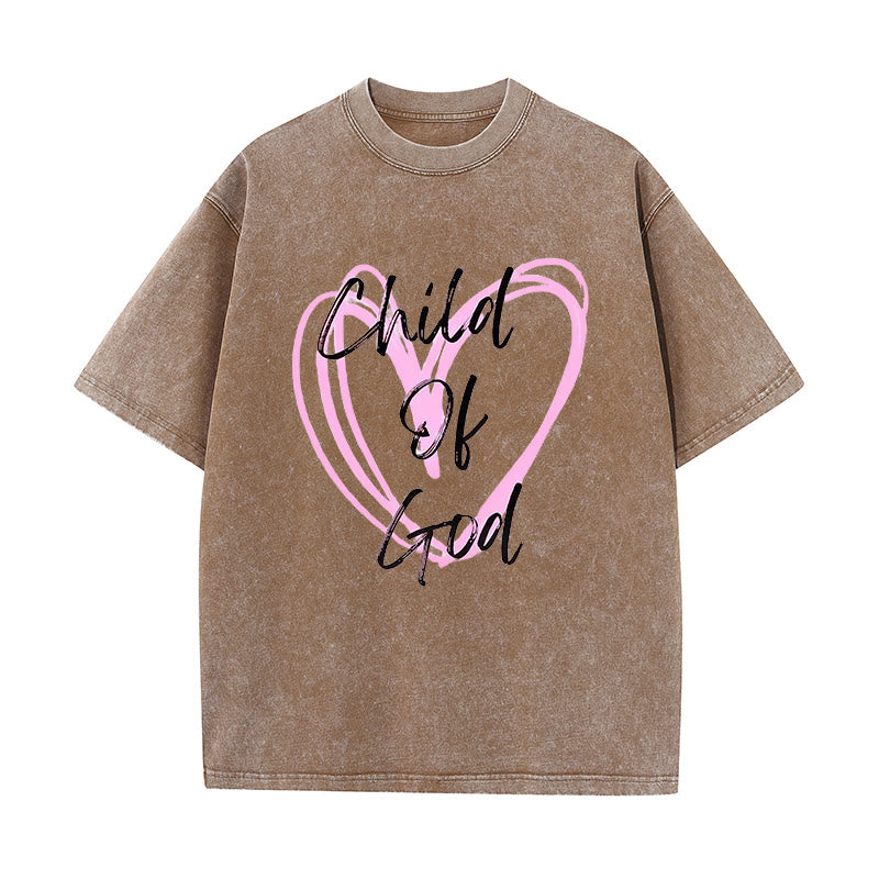 Christianartworkshop Romantic Child of God with Sacred Heart Unisex Washed T-Shirt - Coffee - 5XL - image 9