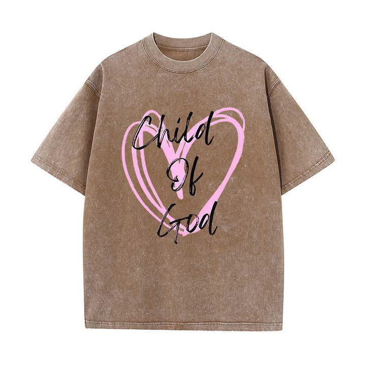 Christianartworkshop Romantic Child of God with Sacred Heart Unisex Washed T-Shirt - Coffee - 5XL - image 9