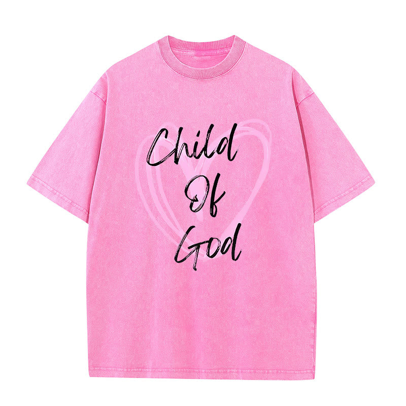Christianartworkshop Romantic Child of God with Sacred Heart Unisex Washed T-Shirt - Pink - 5XL - image 11